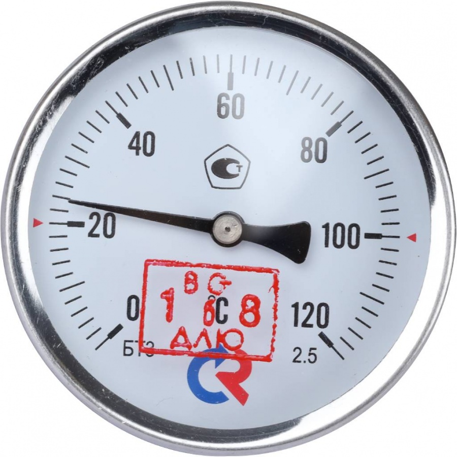 Термометр биметалический аксиальный 120°С 1/2" DN63 РОСМА БТ-31.211