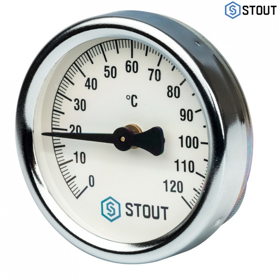 Термометр биметалический накладной с пружиной 120°С DN63 STOUT